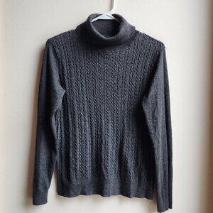 Allison + Zoe Black Micro Cable Knit Turtleneck Sweater Size Large